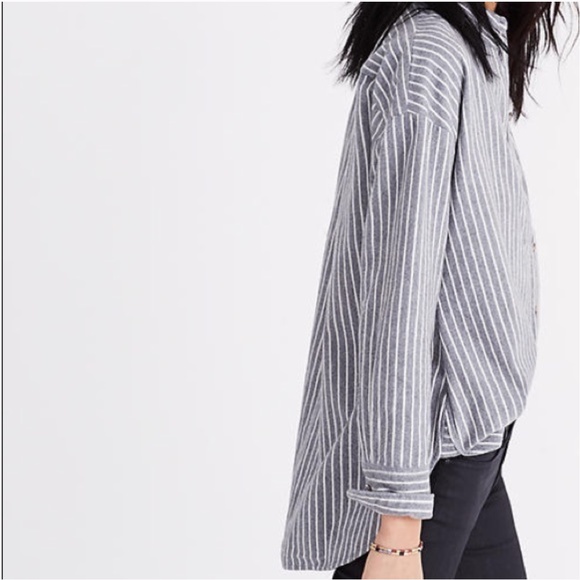 MADEWELL Grey White Stripe Flannel Westward Button Down - Picture 7 of 8